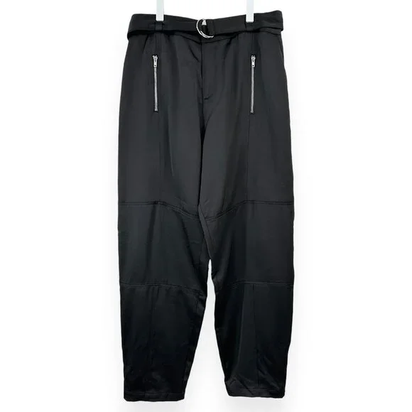 Saint Art Courtney Mid Rise Charmeuse Pant - Black Loose Fit Satin Cargo Pants - Picture 4 of 14